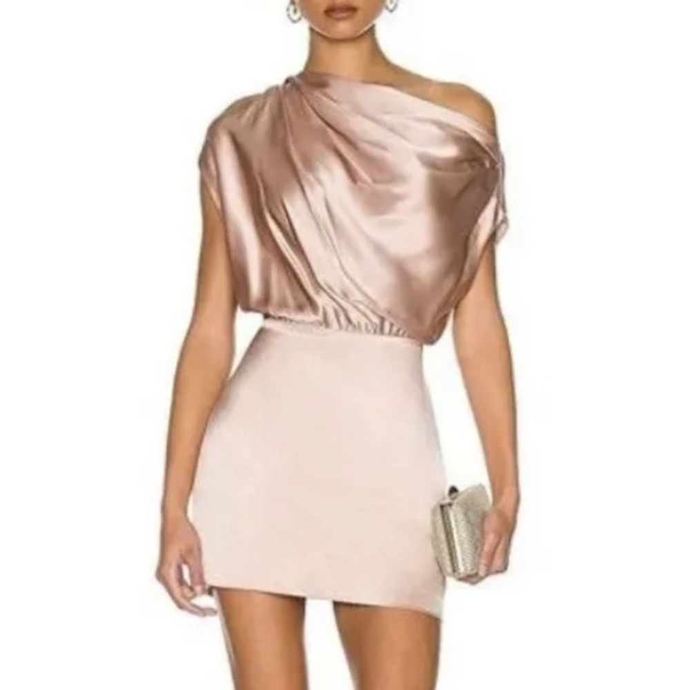 The Sei Draped Mini Dress Shell Silk Off Shoulder Draped Size 10